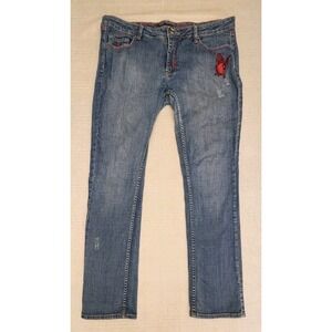 Pepe Jeans Men's 38x32 Blue Regular Straight‎ Leg Embroidery Pockets Y2K Vintage